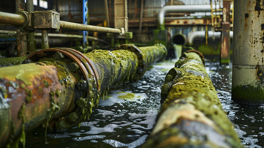 Algae control in industrial pipe