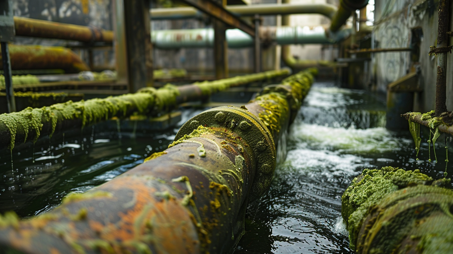 Algae control in industrial pipe